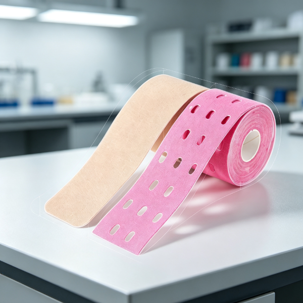 Pre Cut Knee Support Tape on inspection table with edge contour and shape analysis.